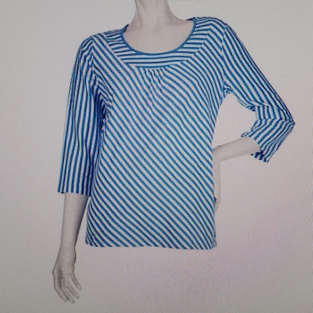 DENIM  &Co.3/4 Sleeve Diagonal stripe Top XL use - Picture 6 of 8